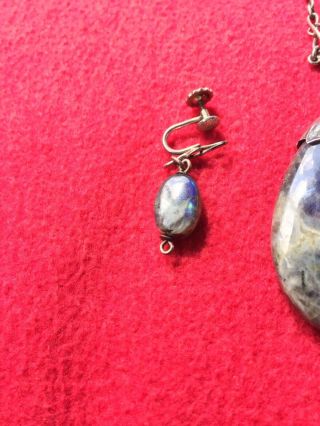 Vintage Lapis Lazuli Pendant Necklace And Screw On Earrings.  26” Brilliant Color 5