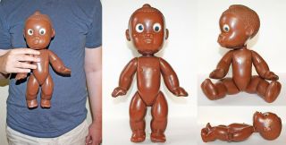 Vintage 14 " Ussr Googly Eyes Black African Boy Plasic Doll 1970 
