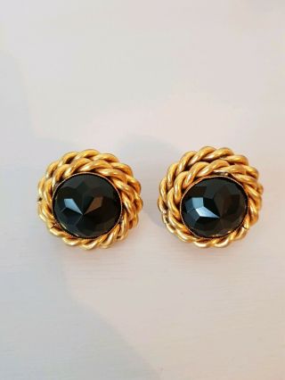 Butler And Wilson Large Round Black Crystal Vintage Clip On Earrings