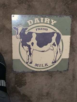 Vintage Collectible Metal Dairy Fresh Milk Advertising Sign Rare Good Shape 1960