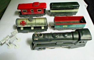 Vintage Marx Steam Tin Litho Electric Train Engine & 4 Cars