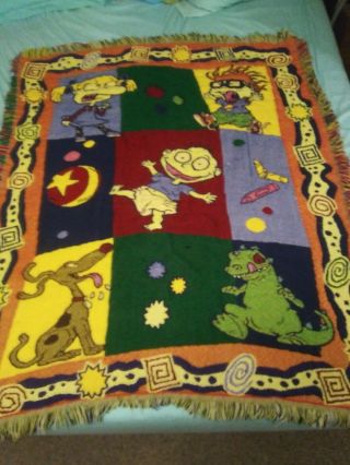 Vtg Northwest Rug Rats Cartoon TV Show Tapestry Blanket Throw 55 x 36 2