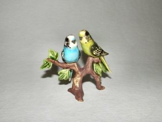 Miniature Hagen Renaker Vintage Specialties Parakeets Budgies On Matte Branch