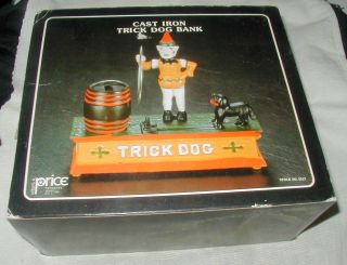 Vintage Trick Dog Cast Iron Metal Mechanical Bank,  W Clown,
