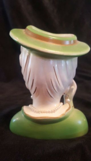 Vintage Head Vase Woman Green Lady 5 