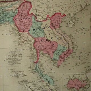 Vintage Circa 1860 ' s INDIA VIETNAM MAP Old Antique Johnson ' s Atlas Map 2