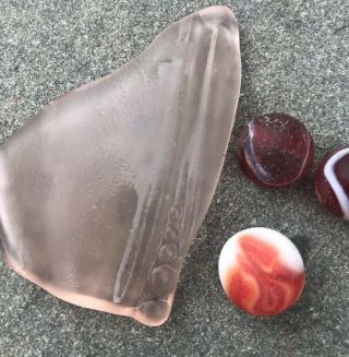 Pink Shard Pendant 3 Marbles GLASS VINTAGE SURF TUMBLED Strawberry & Cream 3