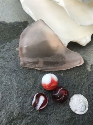 Pink Shard Pendant 3 Marbles GLASS VINTAGE SURF TUMBLED Strawberry & Cream 5
