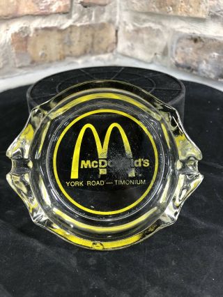 Vintage Mcdonald’s Clear Glass Ashtray Arches Logo York Road Timonium Md Rare