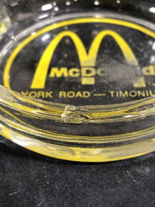 Vintage McDonald’s Clear Glass Ashtray Arches Logo York Road Timonium MD Rare 2