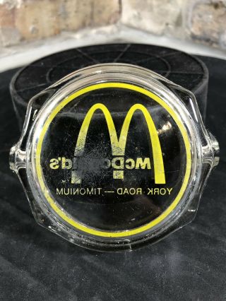 Vintage McDonald’s Clear Glass Ashtray Arches Logo York Road Timonium MD Rare 3