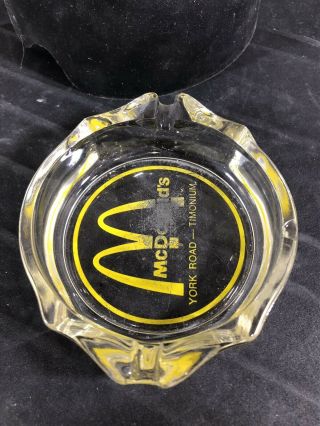 Vintage McDonald’s Clear Glass Ashtray Arches Logo York Road Timonium MD Rare 4