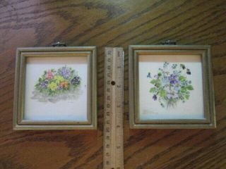 Vintage Pair Miniature Small Floral Oil Painting Frame Signed Mini Dollhouse Art