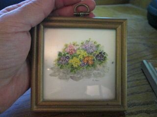 Vintage Pair Miniature Small Floral Oil Painting Frame Signed Mini Dollhouse Art 2