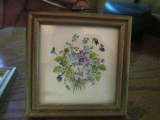 Vintage Pair Miniature Small Floral Oil Painting Frame Signed Mini Dollhouse Art 3
