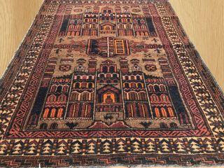 Distressed Hand Knotted Vintage Afghan Taimani Balouch Wool Area Rug 4 X 3