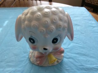 Inarco Lamb Head Planter Pink Bow E 3029 Made In Japan Vintage Kitschy