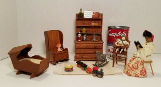 Dollhouse Baby Room Miniature Furniture And Many Goodies - Some Vintage - Some Not