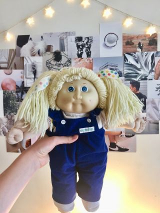 Cabbage Patch Kid Doll Girl Vintage Retro Blonde Blue Eyes 1978 - 1982 Overalls