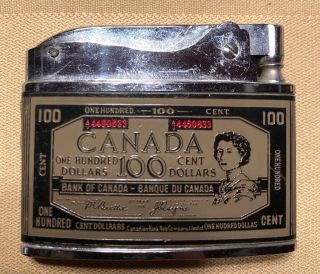 Vintage Flat Advertising Lighter Bank Of Canada $100 Bill
