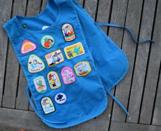 Vintage 1990s Daisy Girl Scouts Tunic Blue Vest With Ties Patches And Gold Pin