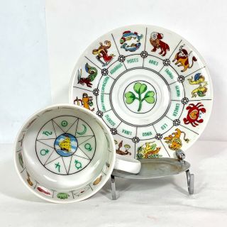Vintage Zodiac Astrology Tea Leaf Fortune Telling Tasseography Cup & Saucer