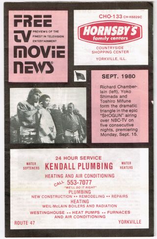 Vintage 1980 Tv Movie News Flyer,  Shogun On Cover,  Yorkville,  Il Ads