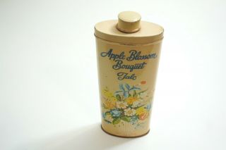 Vintage Byron Apple Blossom Bouquet Talc Powder Tin 8 Oz Usa