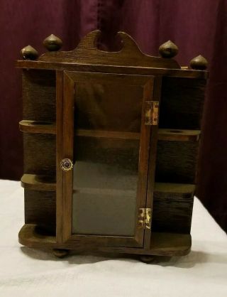 Vintage Small Wood & Glass Door Curio Display W/shelves For Miniatures