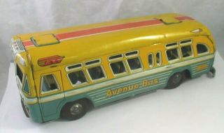 Vintage Yonezawa Tin Litho Broadway Avenue Bus Friction Toy