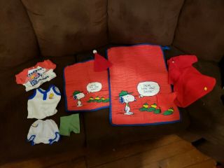 2 Vintage Beagle Scout Snoopy & Woodstock Sleeping Bag And Clothing
