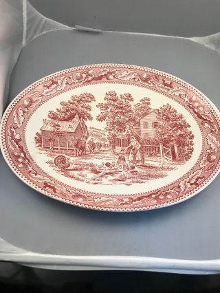 Vintage Royal China Memory Lane Large Platter Oval Plate 1965 Red