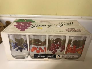 Set Of 8 Vintage Brockway Glassware Fancy Fruit Drinking Glass Tumblers W/ Box