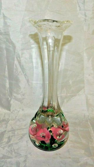 Vintage Joe St Clair Flower & Bubble Paperweight Bud Vase