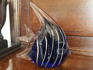A Vintage Colbolt Blue And White Murano? Glass Fish - 782 Grams