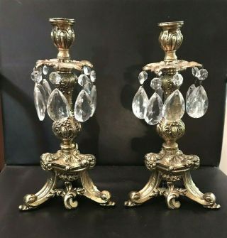 12 " Vintage Gold Candle Holders Glass Prisms Hollywood Regency Bwm Co England ?
