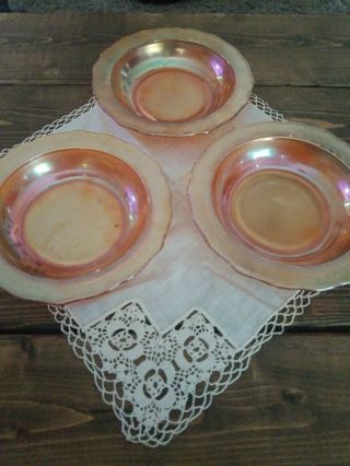 Vintage Carnival Glass Iridescent Marigold Set Of 3 Salad Fruit Plates 6.  5 Inch