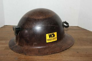 Vtg Skullgusrd Fiberglass " Engineer " Hard Hat,  W/light & Ear Plug Brackets