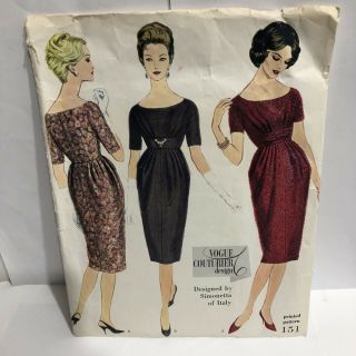 Vintage Vogue Couturier Design Pattern Sz 10 Designed By Simonetta Of Italy 1958