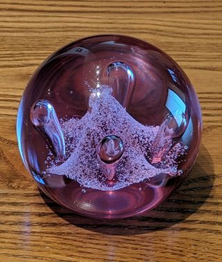 Vintage Purple " Moonflower " Caithness (scotland) Heavy Glass Paperweight