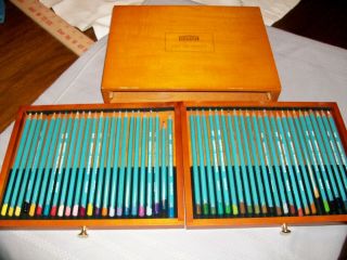 Vintage Derwent Professional Artist Watercolour Pencils 48 In Wood Box