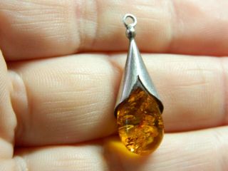 Un Researched Vintage Silver & Amber Pear Drop Pendant Metal Detecting Detector