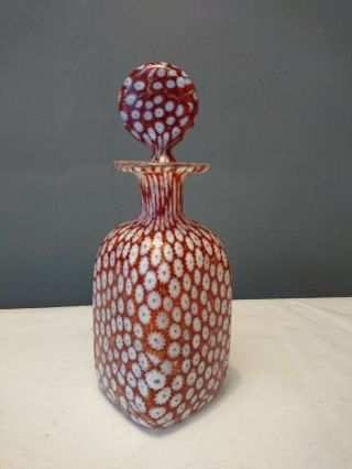 Vtg Retro Italian Murano Millefiori Red Glass Bottle Decanter Perfume Vase 18cm