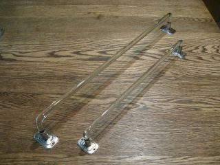2 Vintage Deco Clear Bent Glass Towel Bars - 18 " And 24 "