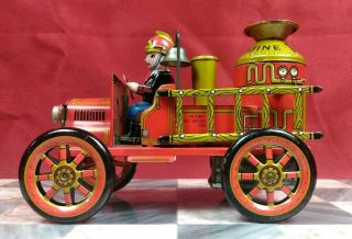 Vtg.  Modern Toys Japan Tin Litho Spark Friction Motor 1912 Fire Engine Gold Nm