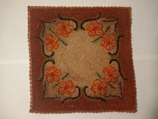 Very Pretty Vintage Occupied Japan Colorful Hooked Dollhouse Rug 5 ¼ In.  Square