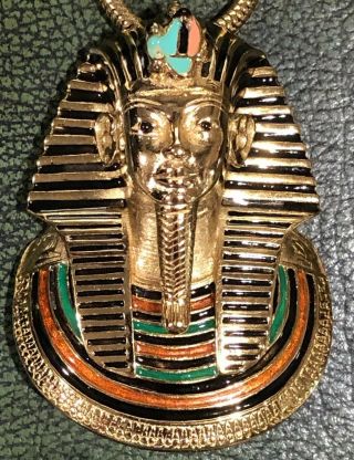 Vintage Eisenberg Signed Egyptian King Tut Pharaoh Pendant Necklace