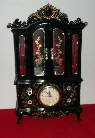 Vintage French Bombay Jewelry Box Dancing Ballerina Musical Armoire Quartz Clock