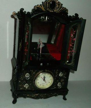 Vintage French Bombay Jewelry Box Dancing Ballerina Musical ARMOIRE Quartz Clock 8