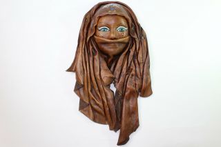 Vintage Real Leather Green Eyes Mask Decorative Wall Hanging Art Decor